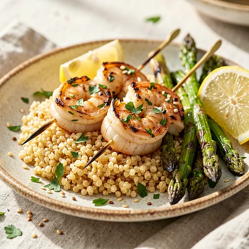 Recipe for: Grilled herb shrimp with millet and asparagus - photo 1