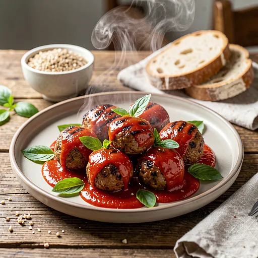 Przepis na: Grillowane kulki mięsne z sosem pomidorowym - zdjęcie 1