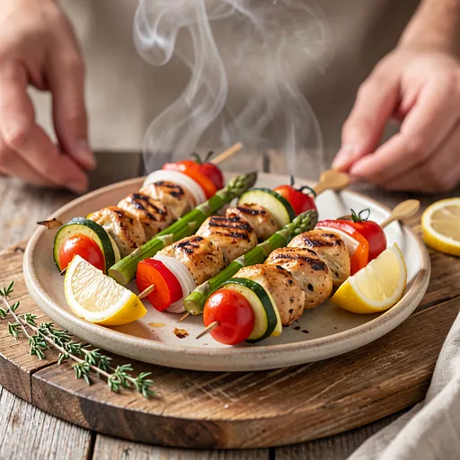 Recipe for: Grilled chicken and spring vegetable skewers - photo 1