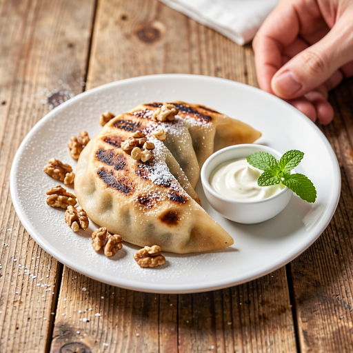 Recipe for: Grilled dumplings with pears and cheese - photo 1