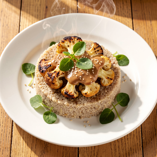 Recipe for: Grilled cauliflower with spicy-salty peanut butter sauce and bulgur - photo 1