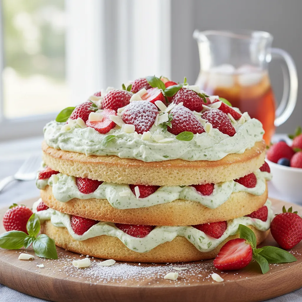 Summer Strawberry Cake with Basil Cream and White Chocolate - photo 1