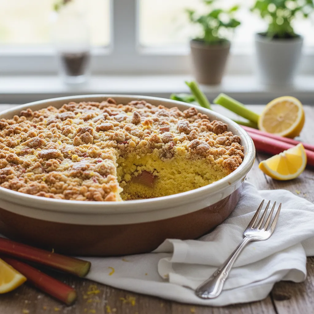 Recipe for: Fluffy Lemon-Rhubarb Cake with Buttery Crumble - photo 1