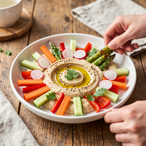 Przepis na: Majówkowy hummus z młodymi warzywami i prażonym sezamem - zdjęcie 1