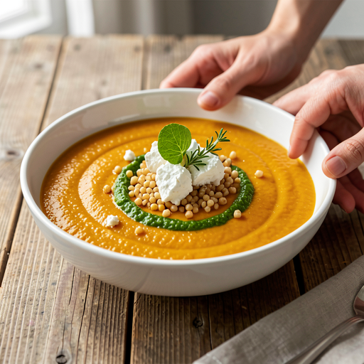 Recipe for: Pumpkin cream with crunchy spelt and a sorrel accent - photo 1