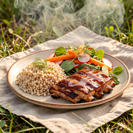 Recipe for: Grilled Ribs in Honey-Rhubarb Glaze with Barley and Spring Salad - photo 1