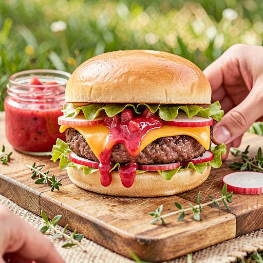 Przepis na: Burgery wołowe z serem cheddar i rabarbarowym chutney - zdjęcie 1