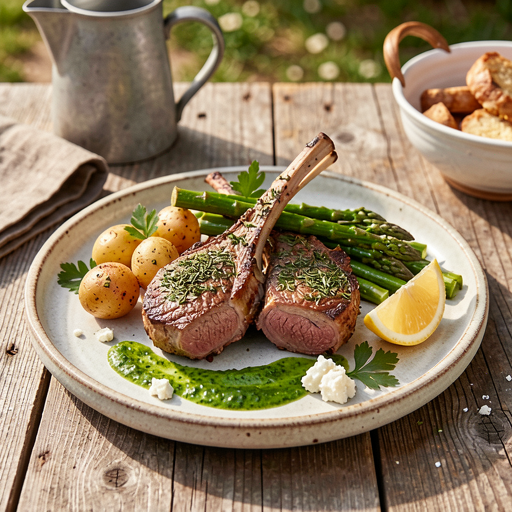 Recipe for: Lamb chops with herbs, young potatoes, and asparagus - photo 1