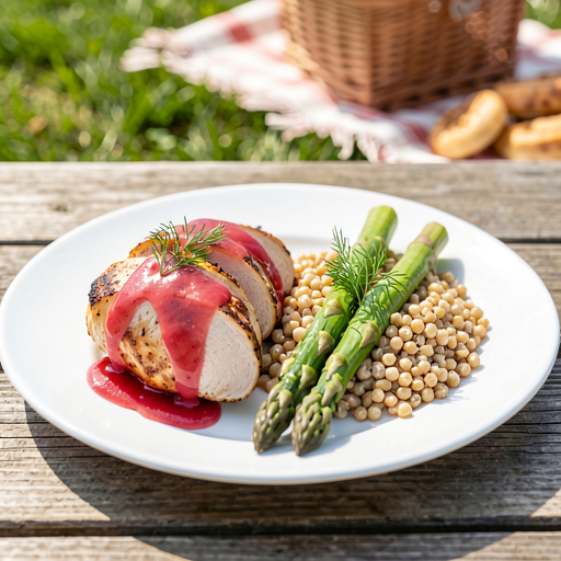 Recipe for: Chicken breasts in yogurt marinade with rhubarb glaze, pearl barley and asparagus - photo 1
