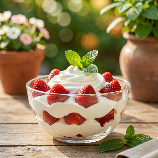 Recipe for: Bittersweet cream with strawberries (stabilized with gelatin) — dessert for May Day - photo 1