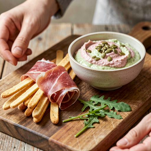 Recipe for: Grissini with Parma ham and rhubarb-sorrel dip - photo 1