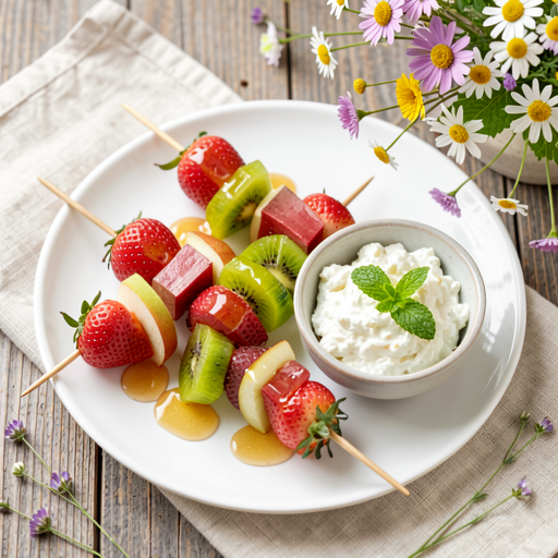 Recipe for: Fruit skewers with honey-lemon glaze and cottage cheese-yogurt dip - photo 1