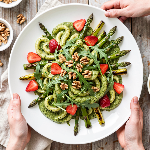 Przepis na: Sałatka z makaronem, rukolowym pesto i grillowanymi szparagami - zdjęcie 1