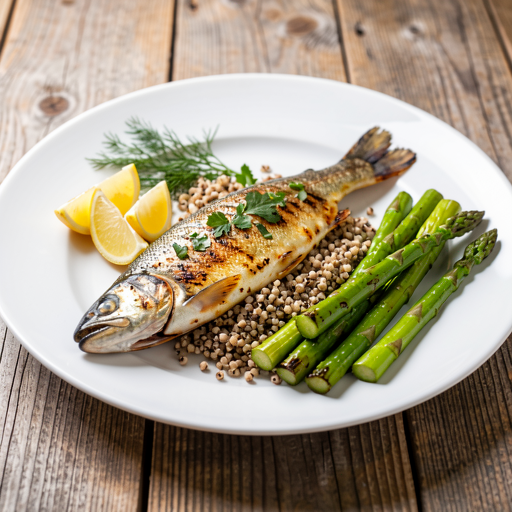 Recipe for: Grilled trout with herbs, buckwheat, and asparagus - photo 1