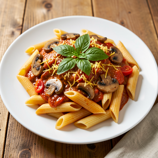 Przepis na: Makaron penne z sosem pomidorowym i pieczarkami (polska-nowoczesna) - zdjęcie 1