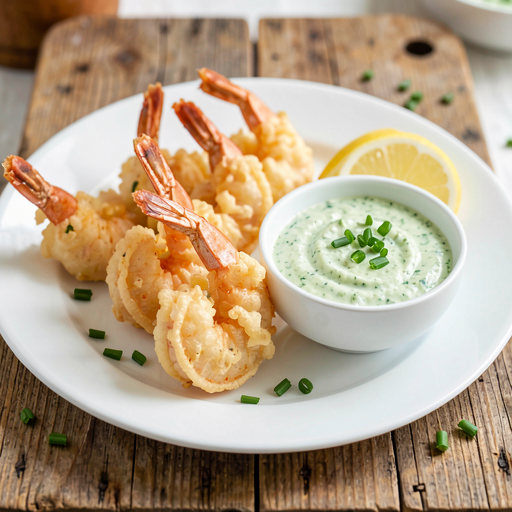 Recipe for: Shrimp in a light batter with garlic and sorrel-curd dip (fusion) - photo 1