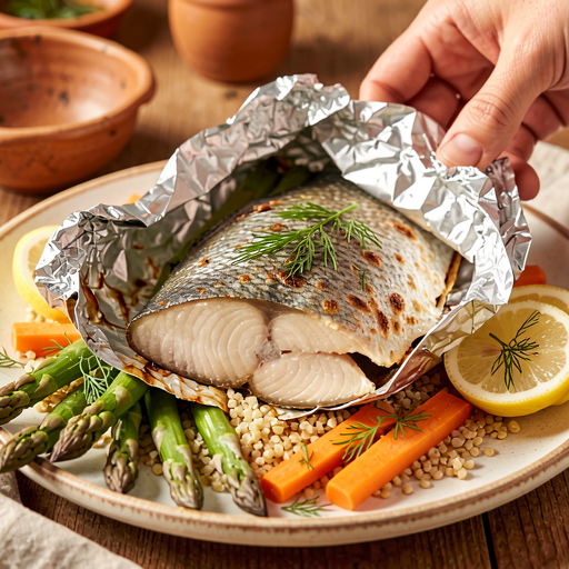 Recipe for: Baked trout in foil with spring vegetables and spelt - photo 1