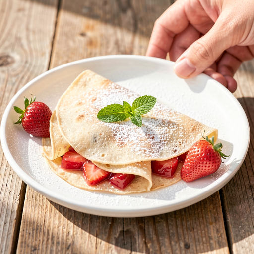 Recipe for: Rice flour pancakes with summer strawberry-rhubarb filling - photo 1