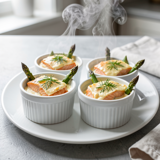 Recipe for: Salmon fillets in ramekins with young vegetables and creamy cream - photo 1