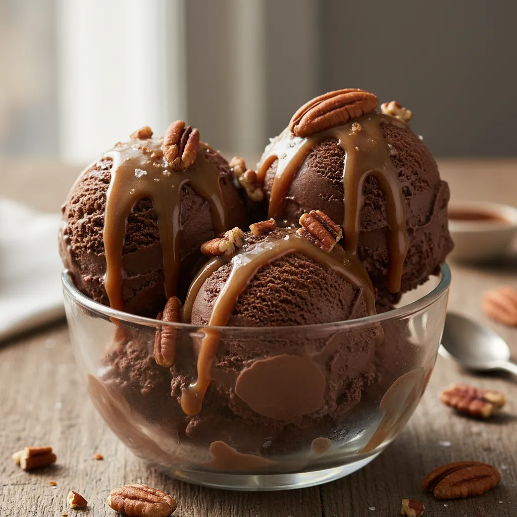 Creamy Chocolate Ice Cream with Salted Caramel and Pecans - photo 1