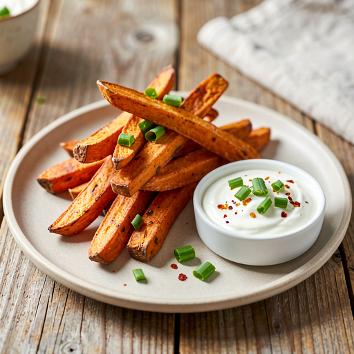 Recipe for: Sweet Potato Fries with Yogurt Sauce and Chives - photo 1