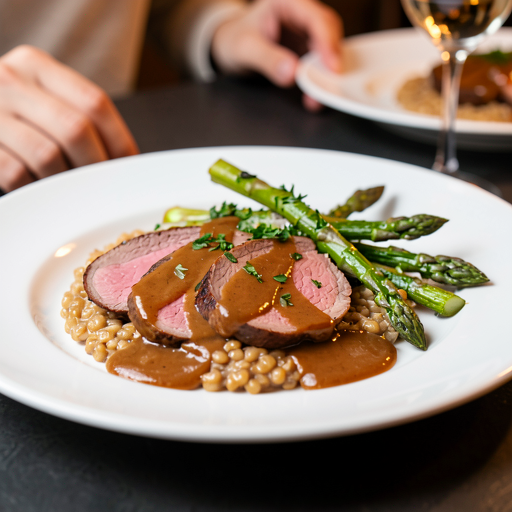 Recipe for: Veal in gravy sauce with spelt and green asparagus - photo 1