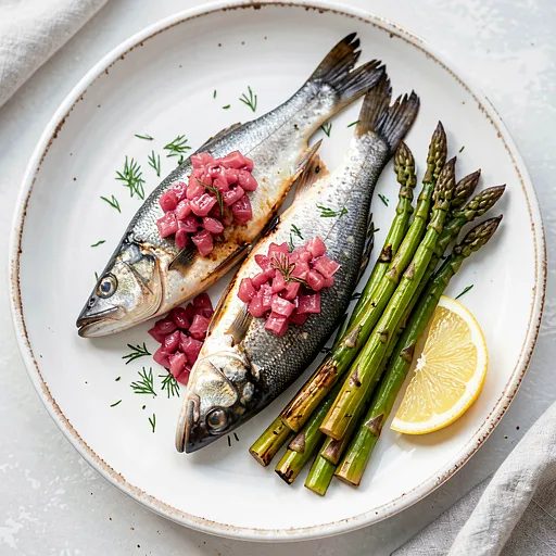 Recipe for: Baked Zander with Rhubarb Chutney and Young Asparagus - photo 1