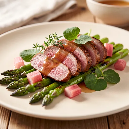Recipe for: Duck breast with rhubarb-honey glaze and grilled asparagus - photo 1