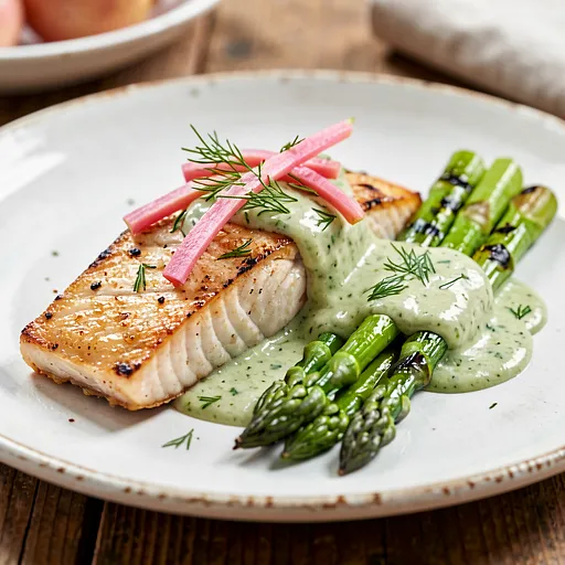 Recipe for: Trout fillet with grilled asparagus and sorrel dressing - photo 1