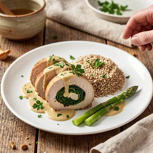 Recipe for: Turkey roll stuffed with spinach and sorrel, chanterelle sauce - photo 1