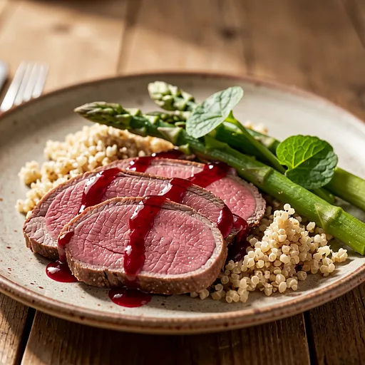 Recipe for: Venison steak with rhubarb reduction and buckwheat groats - photo 1