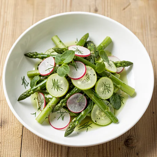 Recipe for: Thin Asparagus Salad with Pickled Cucumber and Dill Vinaigrette - photo 1