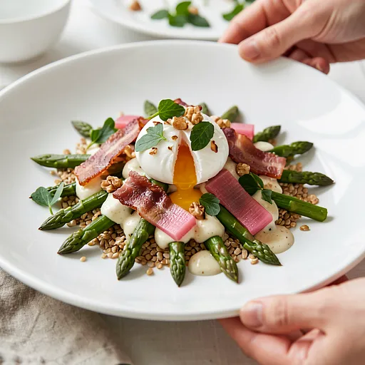 Recipe for: Asparagus salad with smoked bacon and poached egg - photo 1