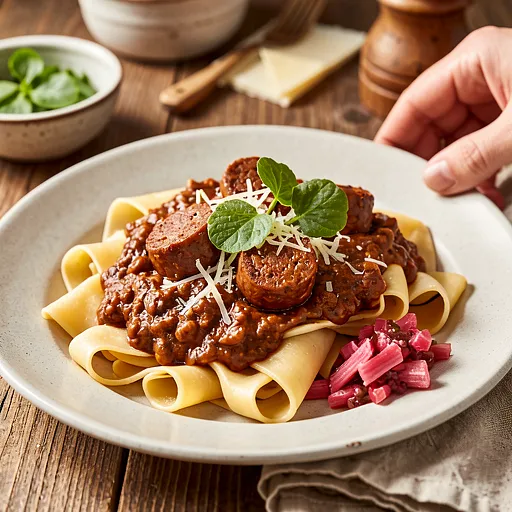 Przepis na: Tagliatelle al ragù z polską kiełbasą i rabarbarowym chutney - zdjęcie 1