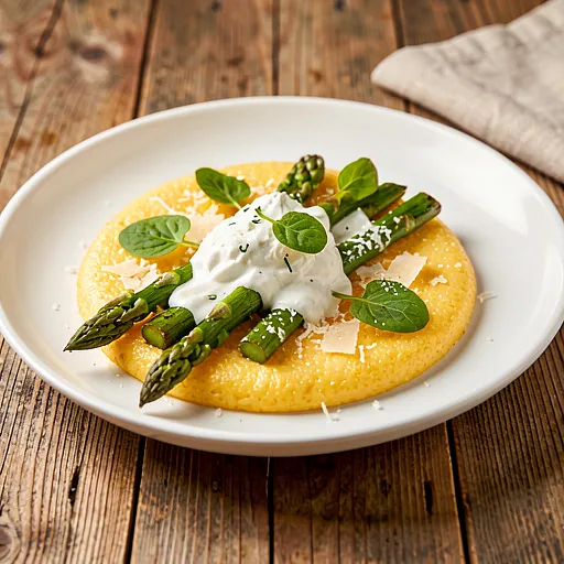 Przepis na: Polenta z pieczonymi szparagami i sosem chrzanowo-mascarpone - zdjęcie 1
