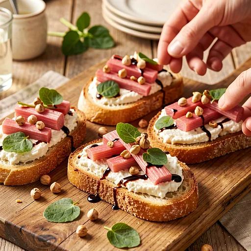 Recipe for: Bruschetta with rhubarb, goat cheese, and toasted hazelnuts - photo 1
