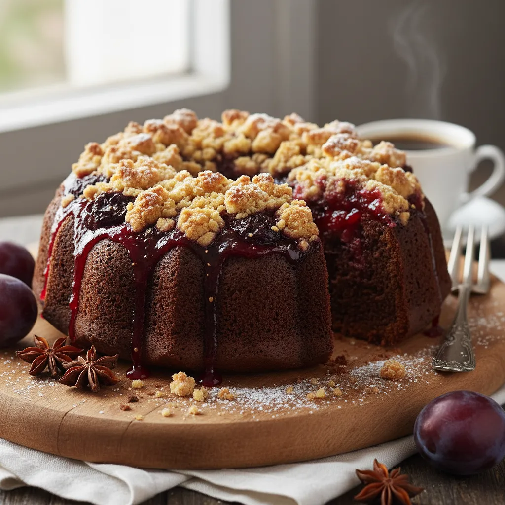 Recipe for: Chocolate-Spiced Cake with Plum Jam and Crumble - photo 1