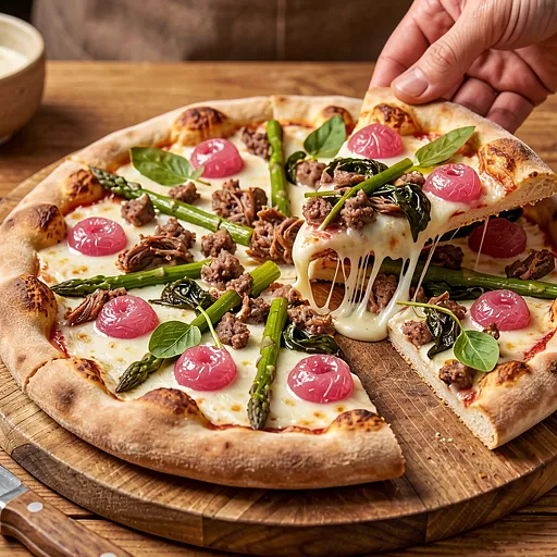 Przepis na: Pizza rustica z szarpaną kiełbasą, szczawiem i karmelizowanym rabarbarem - zdjęcie 1