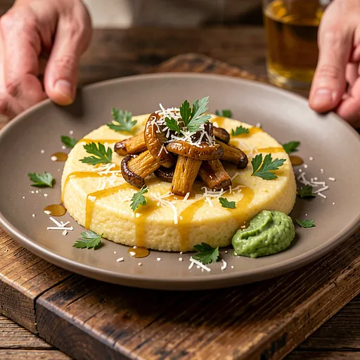 Recipe for: Polenta cream with forest porcini mushrooms, sorrel horseradish, and smoked butter - photo 1
