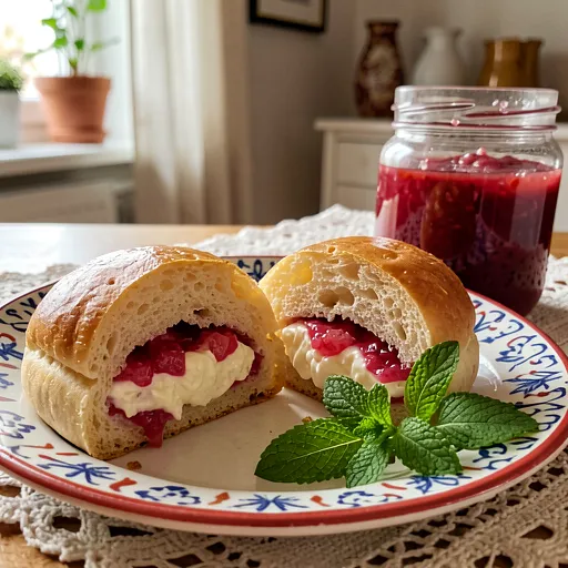 Recipe for: Butter bun with cottage cheese and rhubarb jam - photo 1