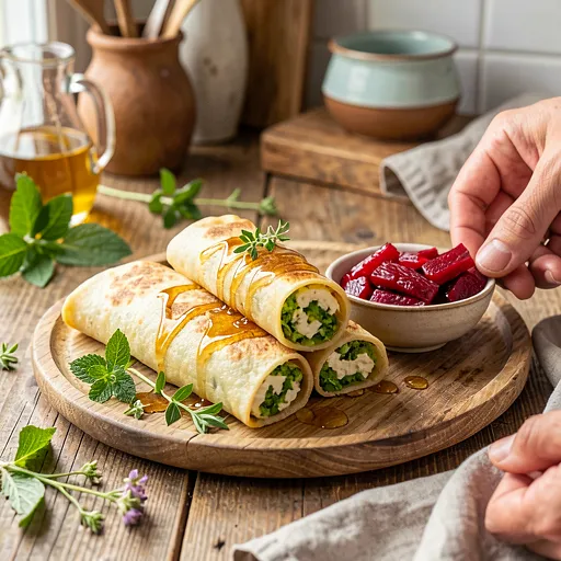 Recipe for: Thin pancakes with sorrel and honey filling - photo 1