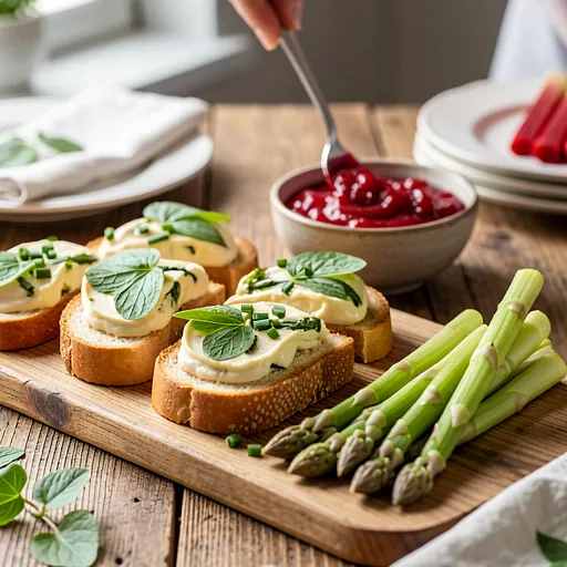 Recipe for: Crostini with cottage cheese spread and sorrel leaves - photo 1