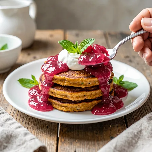 Recipe for: Sweet Potato Pancakes with Rhubarb and Yogurt - photo 1