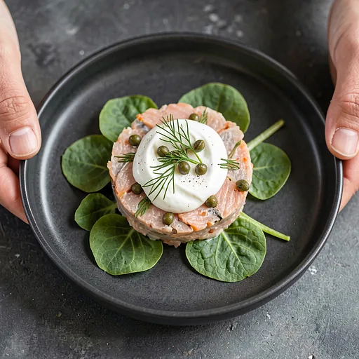 Recipe for: Trout tartare with sorrel leaves and horseradish yogurt. - photo 1