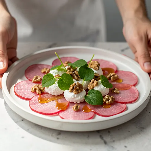 Recipe for: Rhubarb Carpaccio with Mint and Cottage Cheese - photo 1