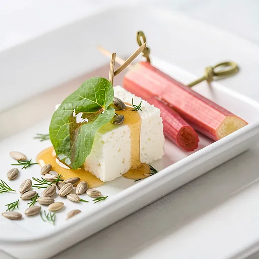 Recipe for: Cottage cheese and rhubarb skewers with honey dressing - photo 1