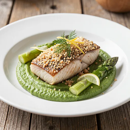 Recipe for: Baked trout with spelt crumbs and asparagus purée - photo 1