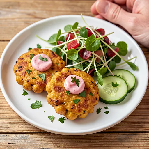 Recipe for: Chickpea Patties with Rhubarb Chutney and Sprout Salad - photo 1