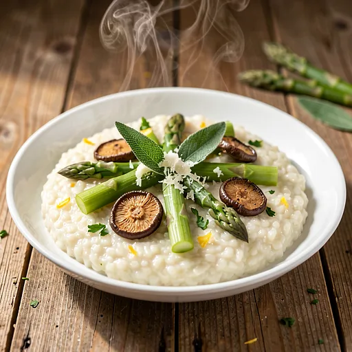 Recipe for: Risotto with Green Asparagus, Porcini Mushrooms, and Sage - photo 1