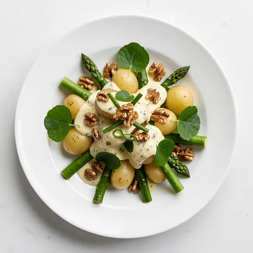 Recipe for: Salad with green asparagus, young potatoes, and horseradish dressing - photo 1